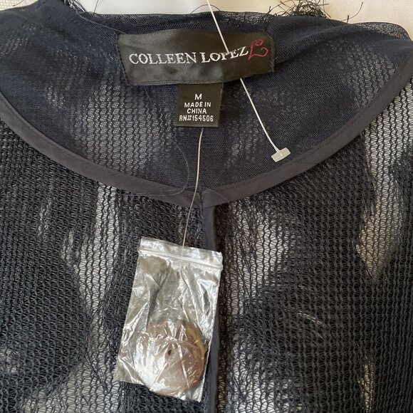 NWOT Colleen Lopez Women's Medium Navy Blue 3/4 sleeve Fun Feathery Sweater - Picture 7 of 10